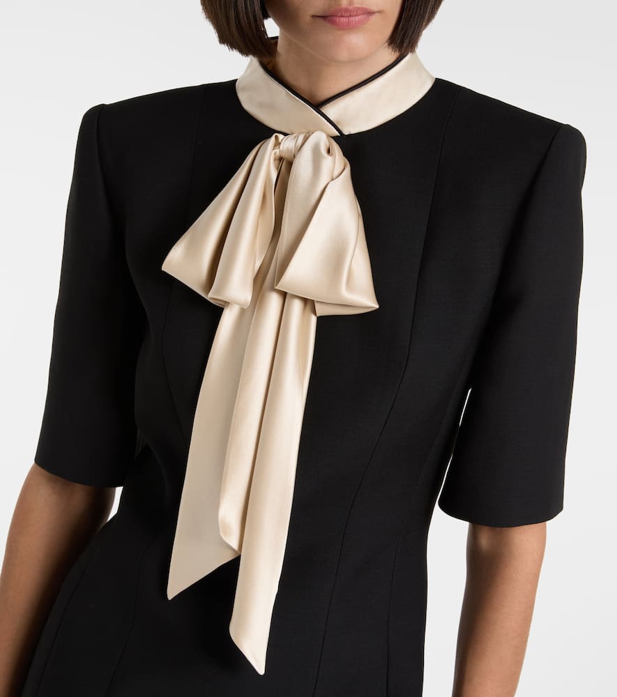 Valentino Womens Nero Champagne Bow-embellishment Short-sleeves Wool And Silk Mini Dress In Black