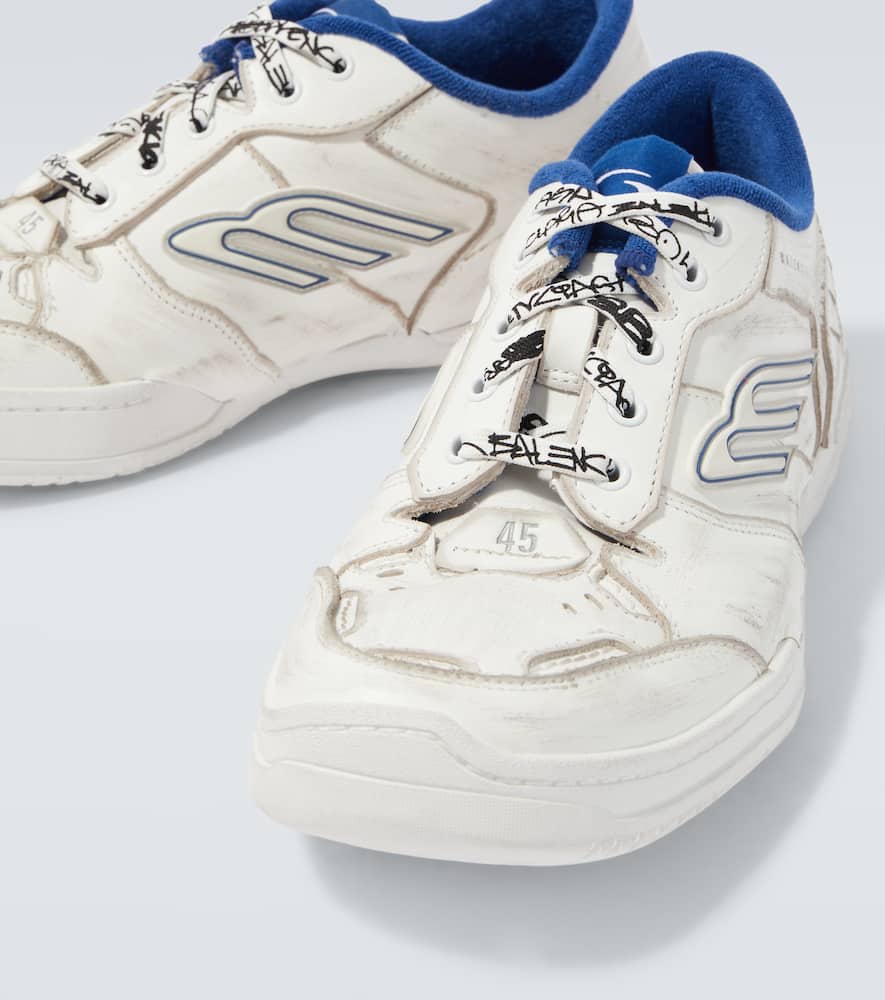 Balenciaga Hamptons Distressed Leather Sneakers In White