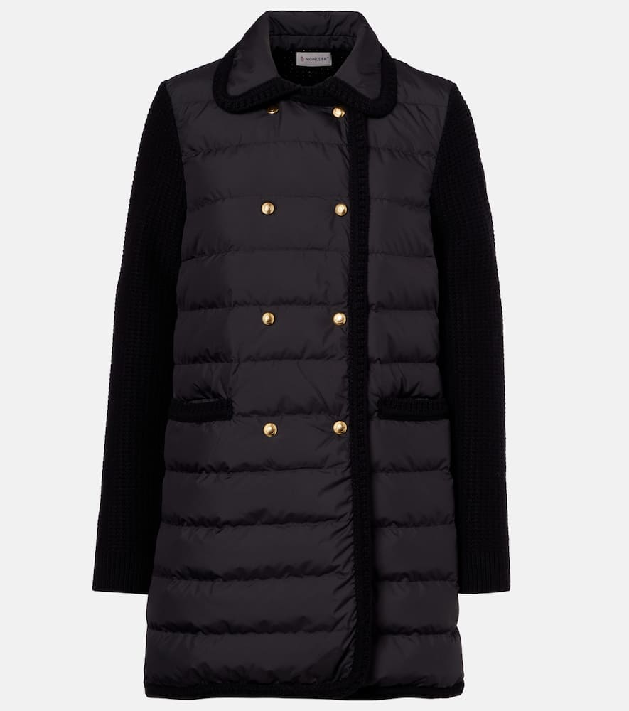 Moncler Double-breasted Wool And Cashmere-blend And Quilted Shell Down Cardigan. In Black