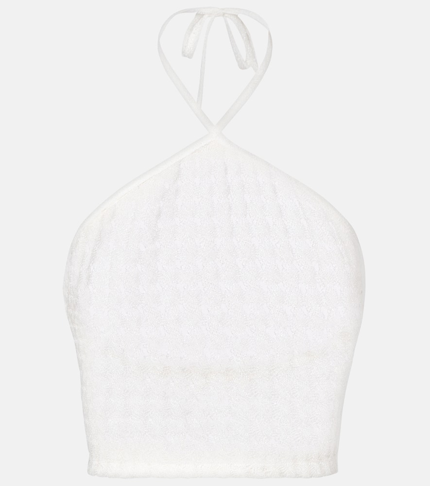 Missoni Open-knit Halterneck Lamé Crop Top In White
