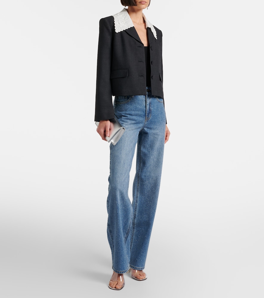  Self-portrait Self-portrait High-rise Straight Jeans Mit Kristallen 