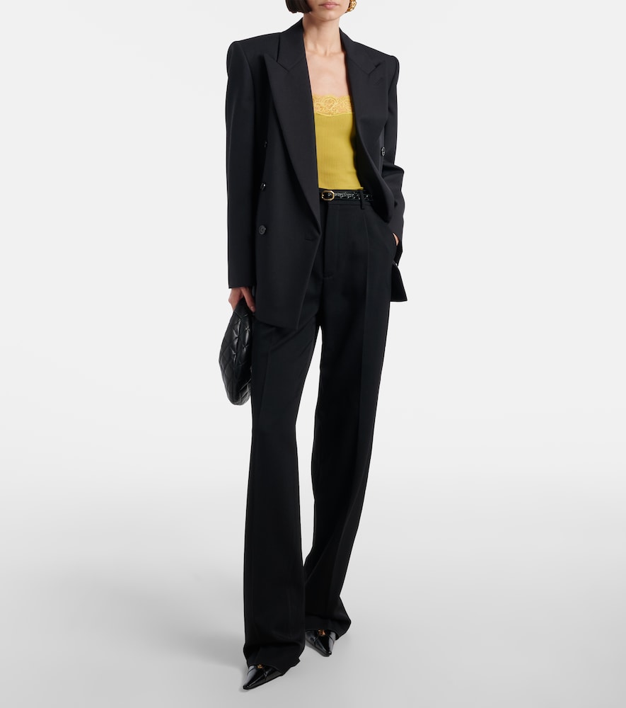  Saint Laurent Saint Laurent Lace-trimmed Ribbed-knit Silk Camisole 
