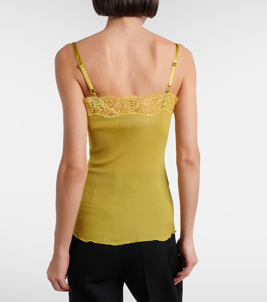  Saint Laurent Saint Laurent Lace-trimmed Ribbed-knit Silk Camisole 
