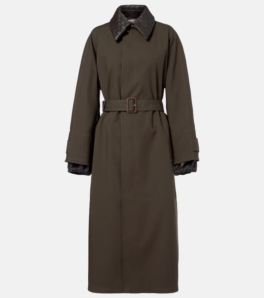 Bottega Veneta Leather-trimmed Trench Coat In Green