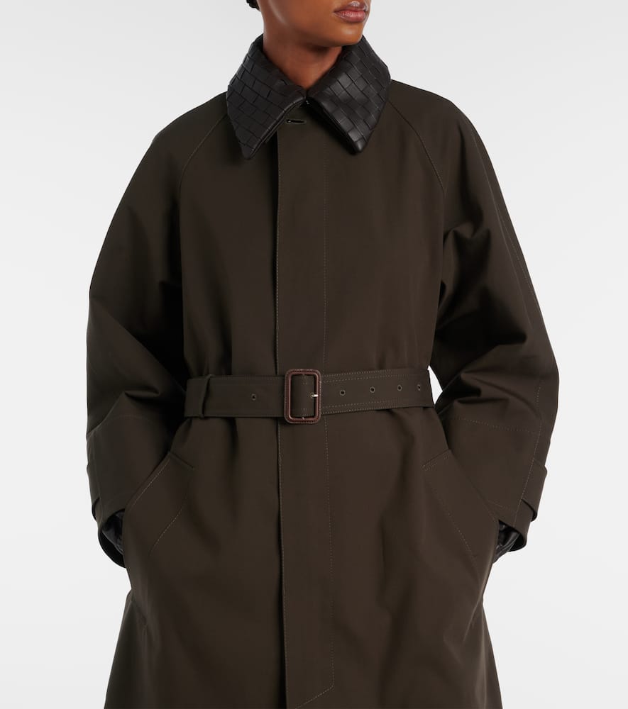 Bottega Veneta Leather-trimmed Trench Coat In Green