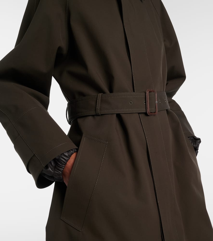 Bottega Veneta Leather-trimmed Trench Coat In Green