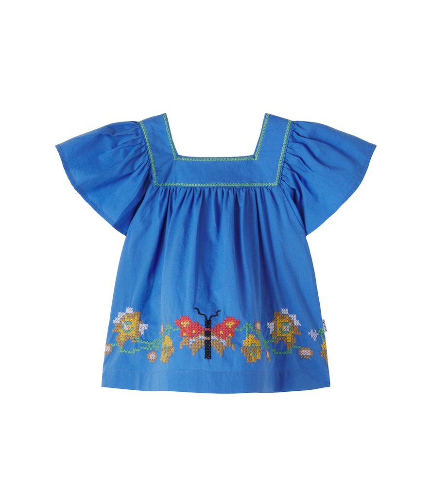 Molo Blue Rosalyn Embroidered Cotton Top Y 9/10 - Mytheresa