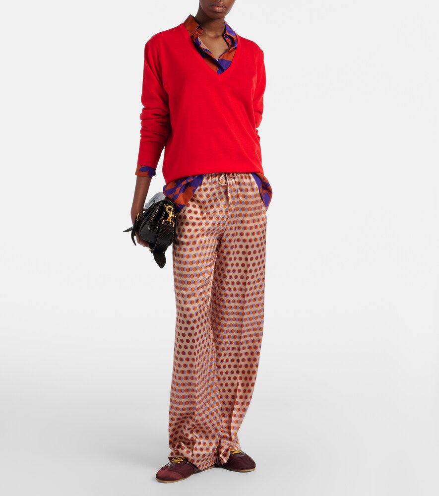  Dries Van Noten Dries Van Noten Polka-dot Silk Wide-leg Pants 