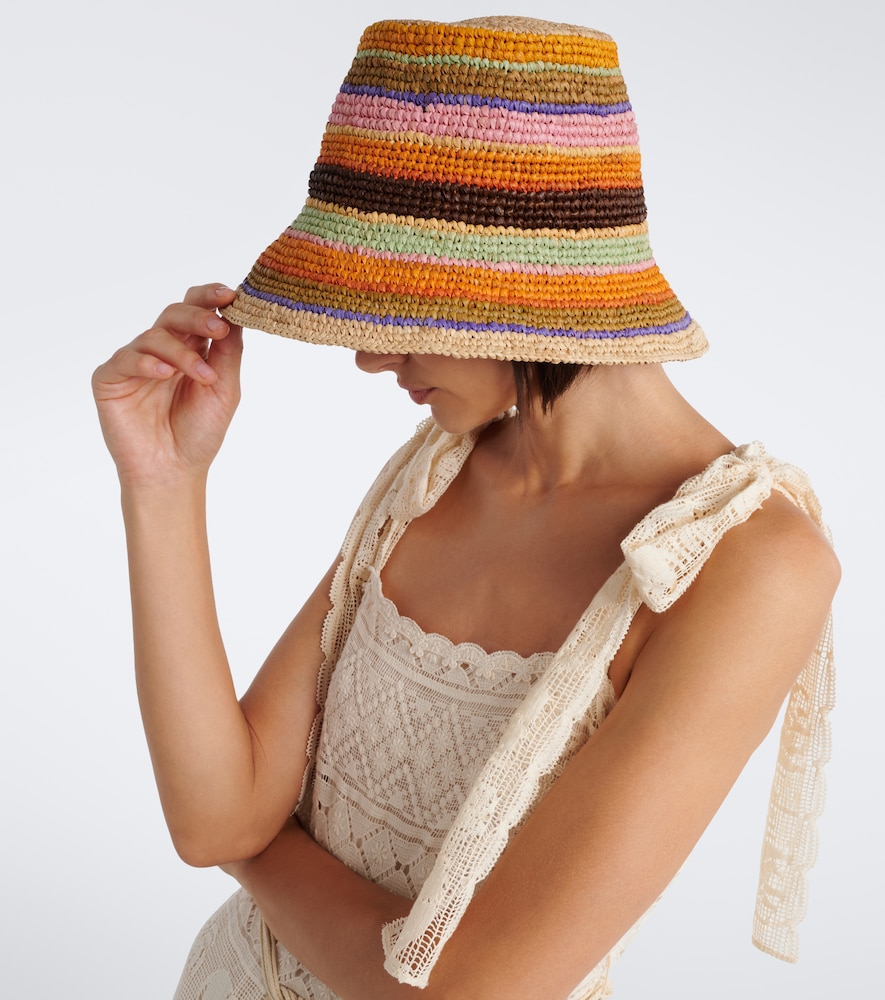 Zimmermann Raffia Striped Bucket Hat In Multi