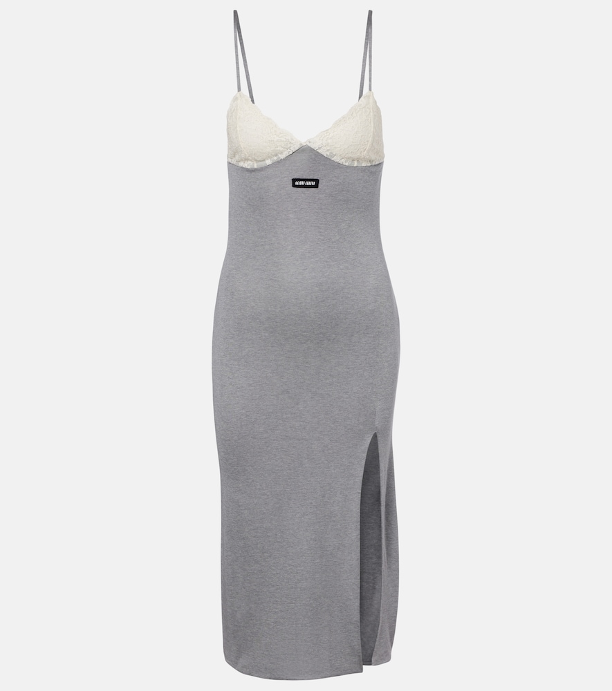 Miu Miu Lace-trimmed silk jersey midi dress