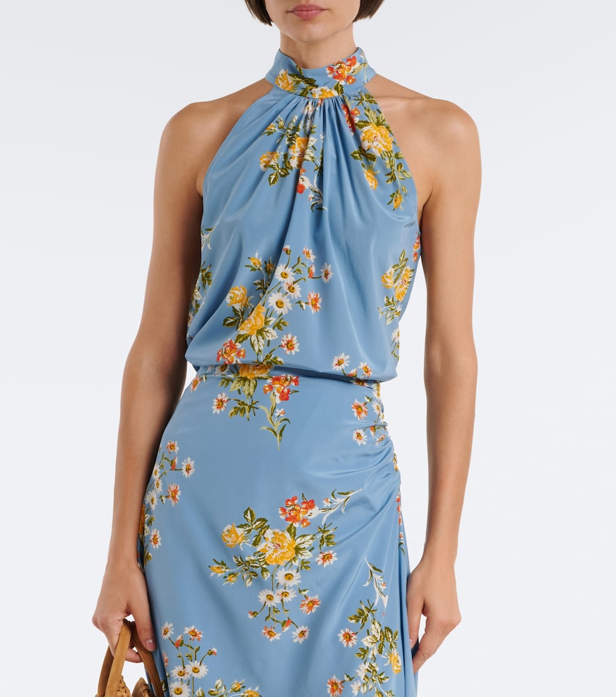 Kovi Floral Halterneck Silk-Blend Top