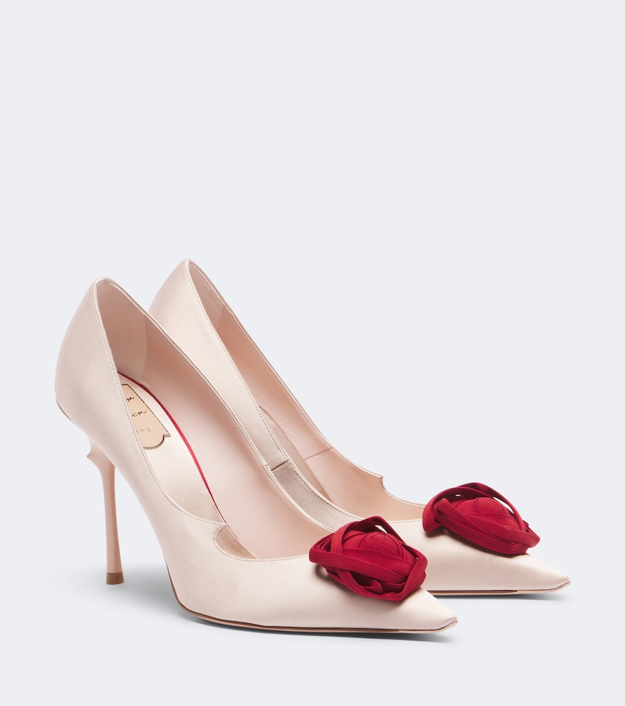 Roger Vivier Rose Vivier Floral-Appliqué Satin Pumps