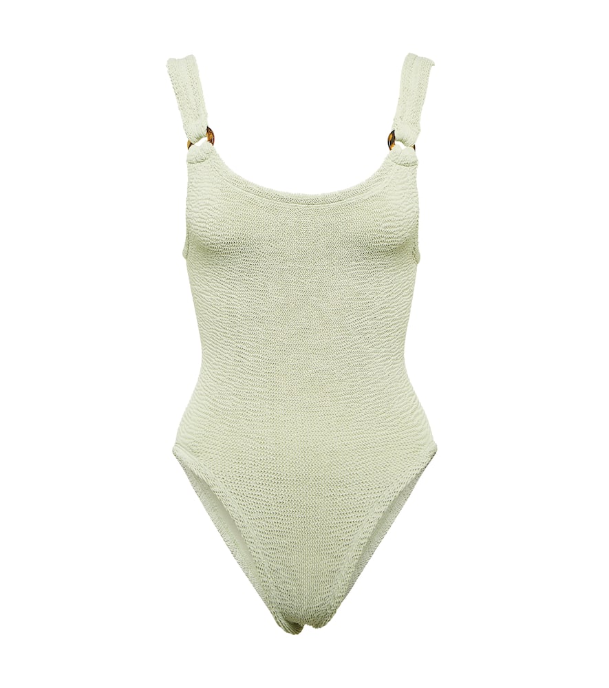 Hunza G Domino Crinkle-effect Swimsuit In Sage