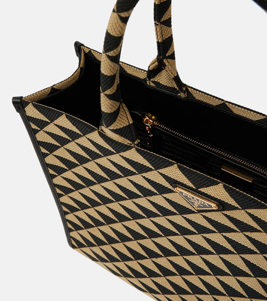 Prada Large Symbole Embroidered Tote Bag In Nero+corda