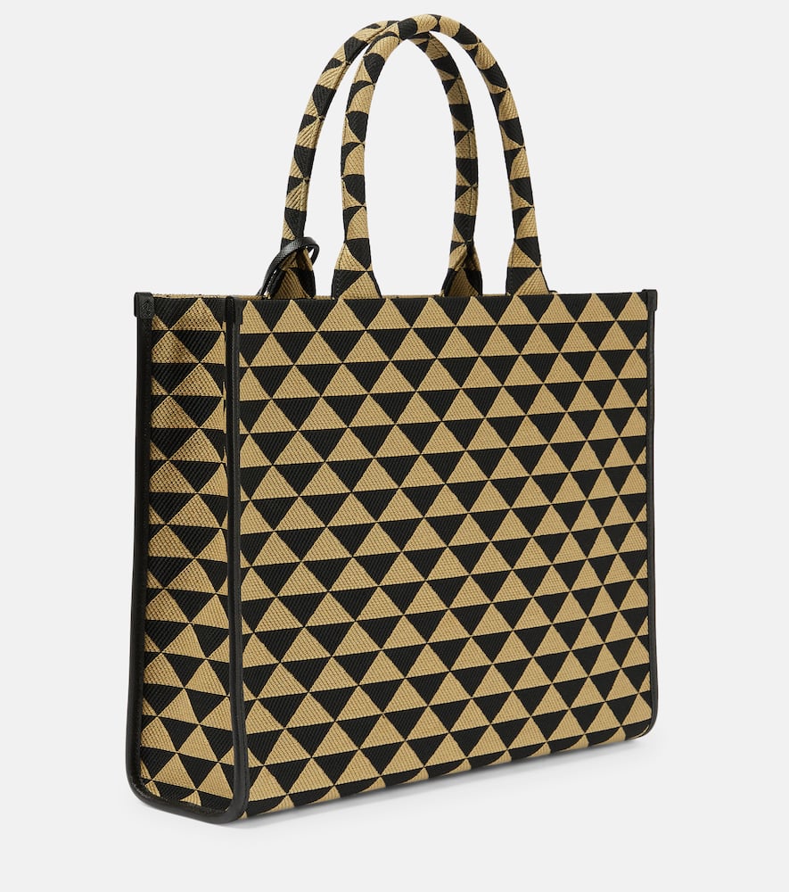 Prada Large Symbole Embroidered Tote Bag In Nero+corda