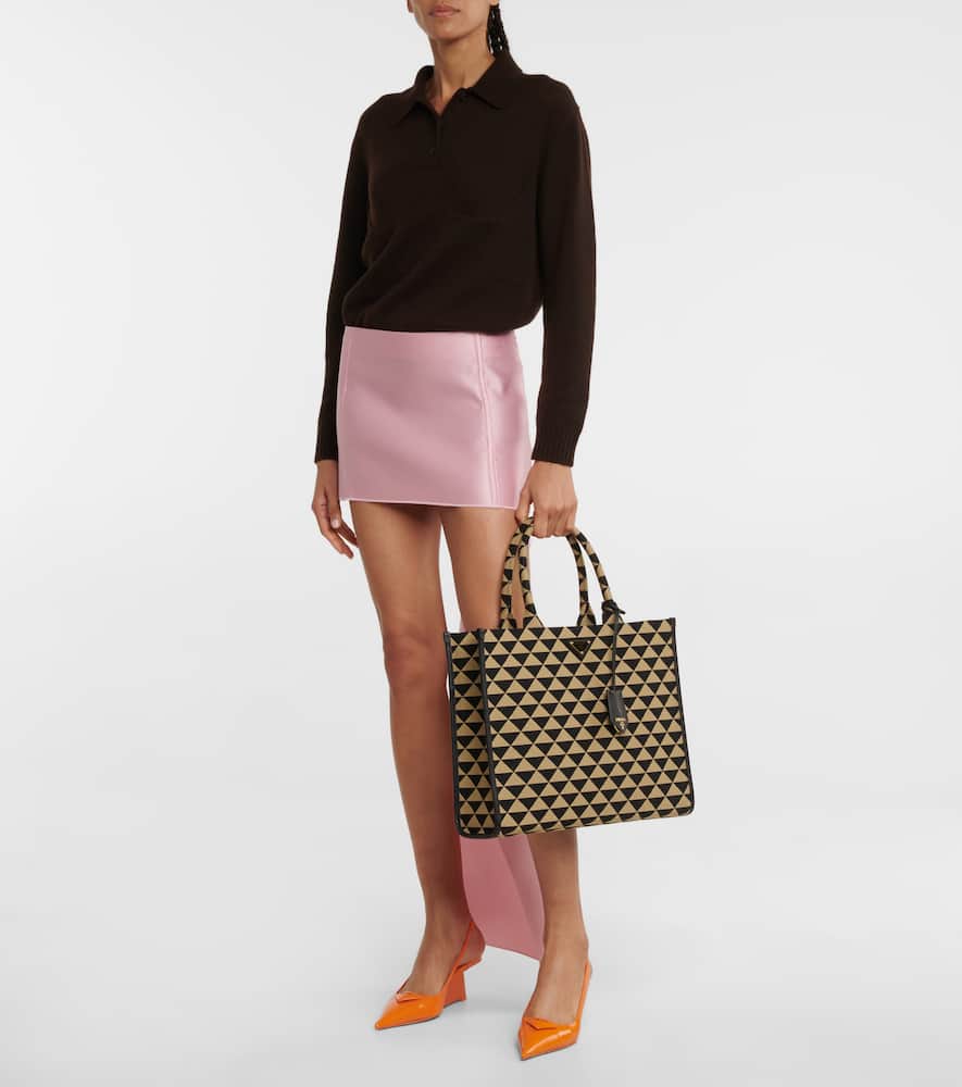 Prada Large Symbole Embroidered Tote Bag In Nero+corda