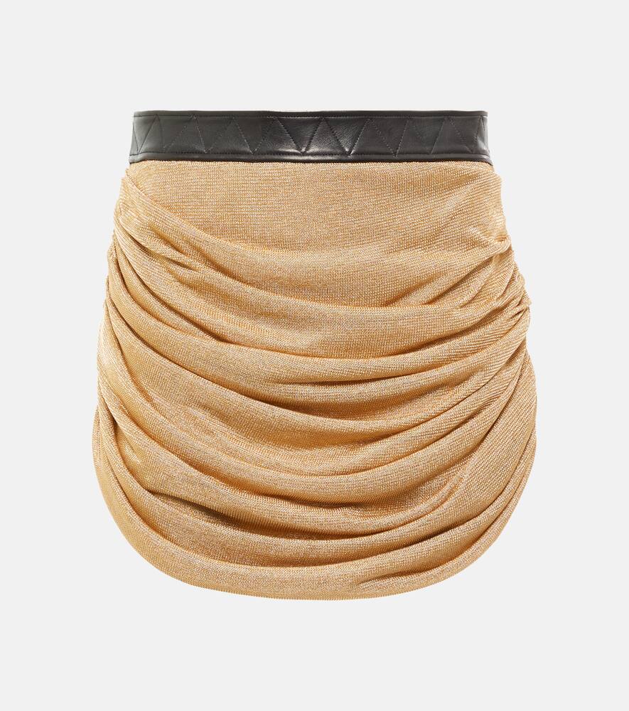 Khaite Draitton Leather-waist Knitted Mini Skirt In Gold