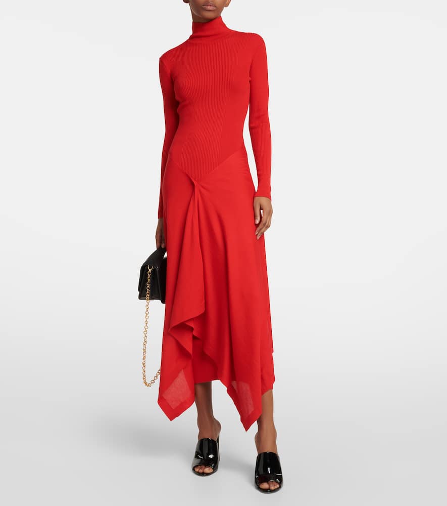 Alaïa Midikleid Aus Kaschmir Und Seide In Red