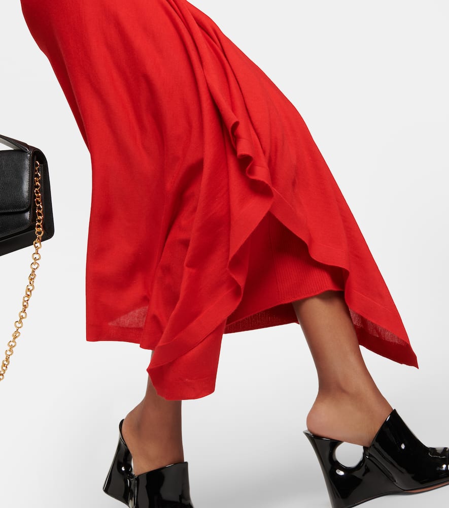 Alaïa Midikleid Aus Kaschmir Und Seide In Red
