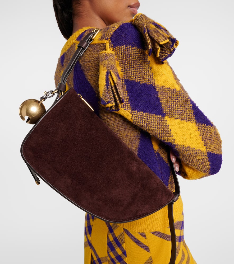 Burberry Small Shield Suede Shoulder Bag In Brown