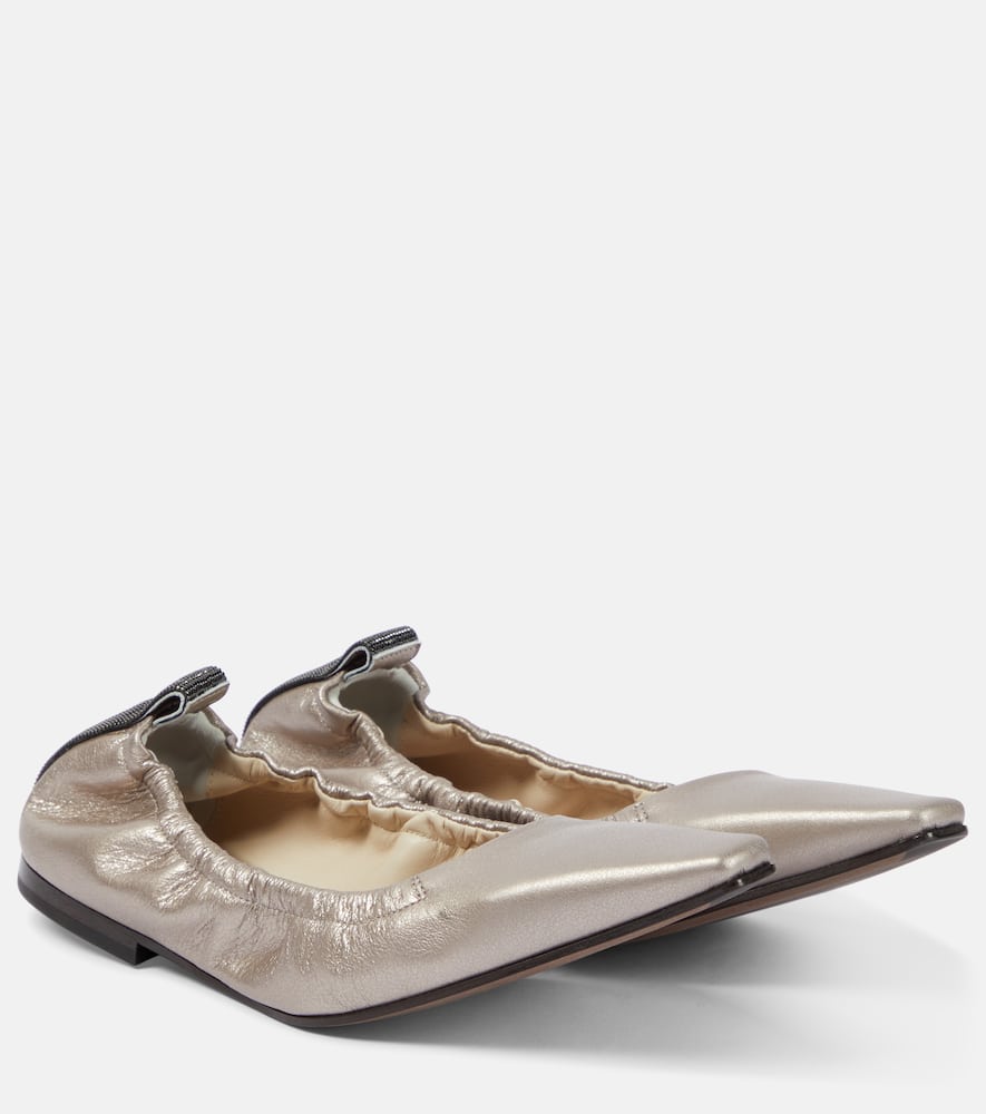 Metallic leather ballet flats