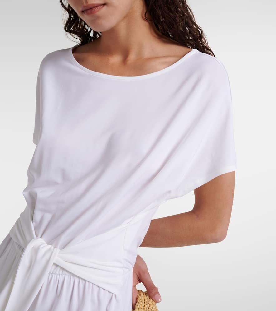 Shop Max Mara Belted Jersey Midi Dress In White