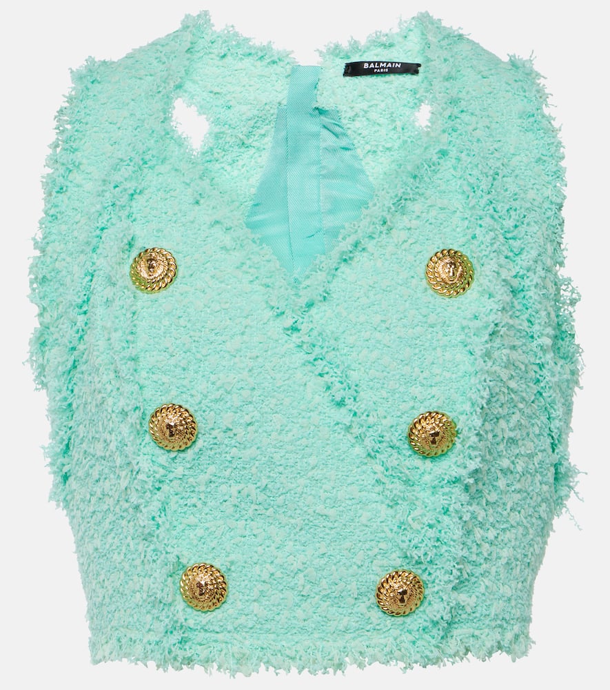 Balmain Tweed Top In Green