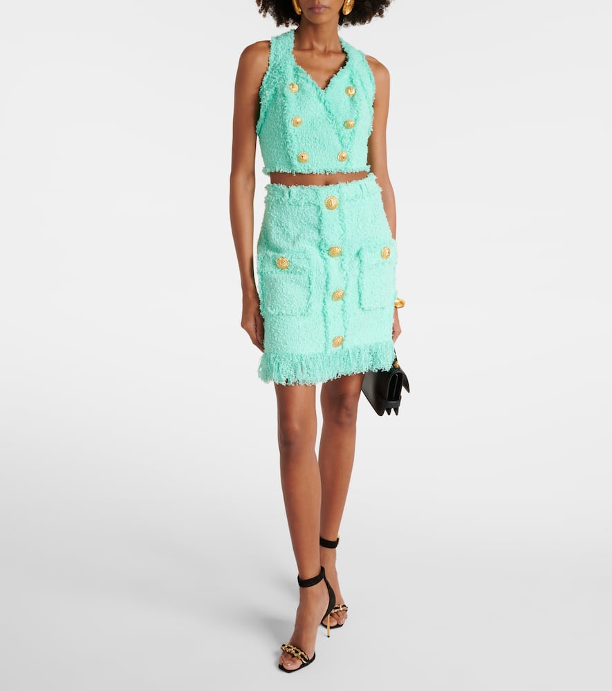 Balmain Tweed Top In Green