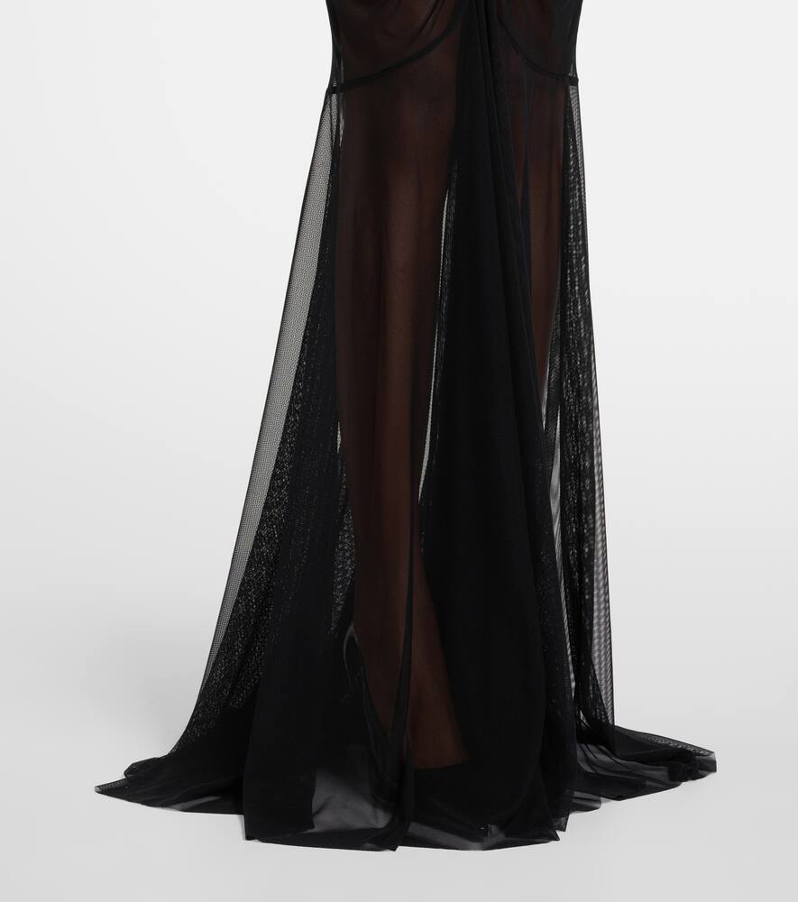 Norma Kamali Black Semi-sheer Ruched Tara Gown In Black