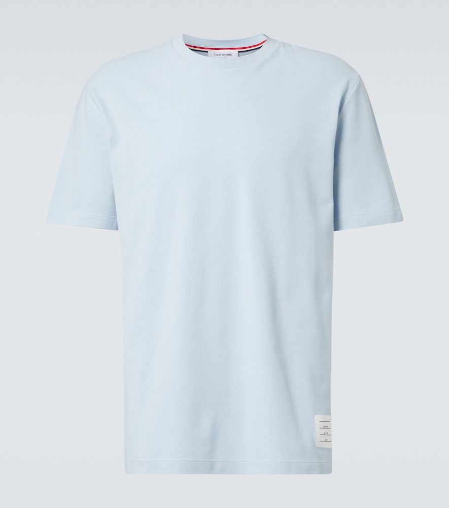 Thom Browne 4-bar Cotton Piqué Polo Shirt In Light Bue