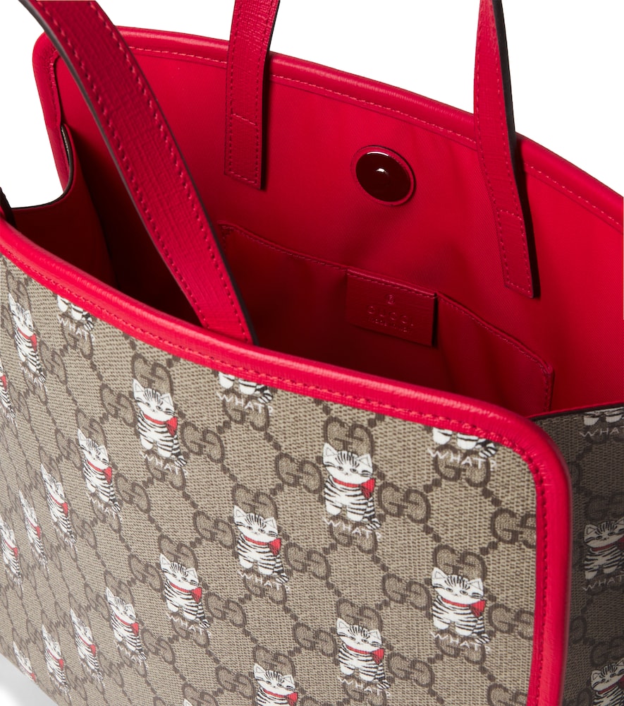  Gucci Kids Gucci Kids Gg Leather-trimmed Canvas Tote Bag 