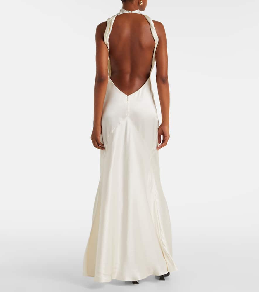 Attico Gathered Halterneck Satin Gown In Neutral