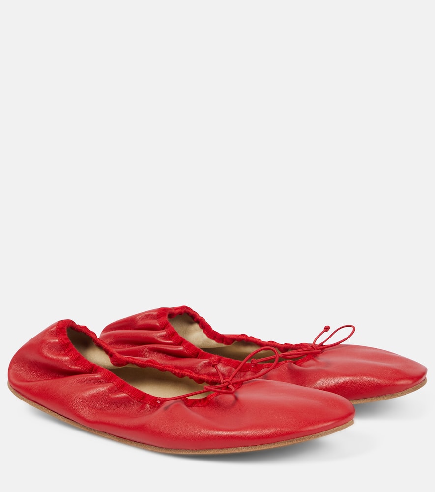The Row Nappa Leather Round Ballet Flats In Red