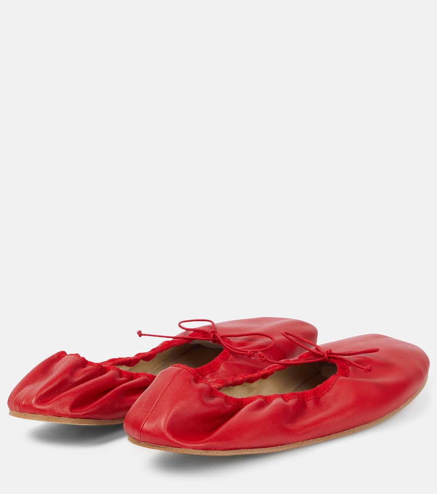 The Row Nappa Leather Round Ballet Flats In Red