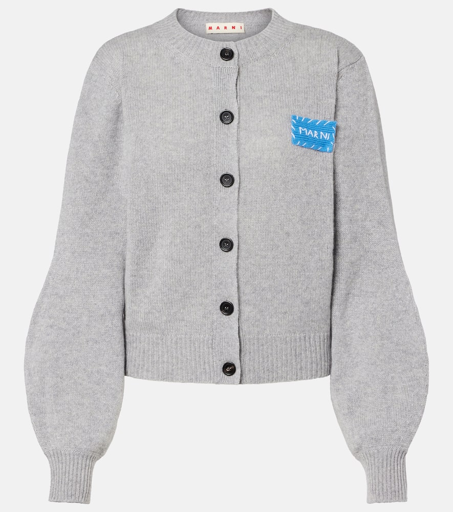 Marni Cashmere Cardigan With Patch In Gray