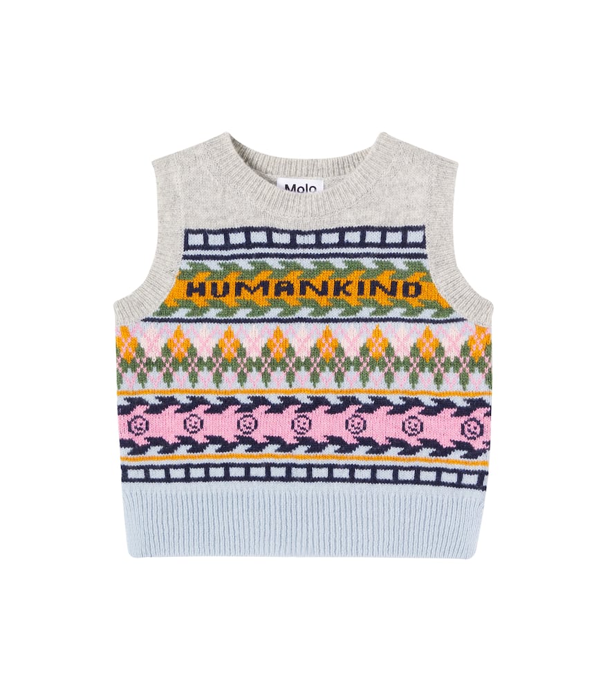 Molo Grace Argyle Wool Sweater Vest In Blue