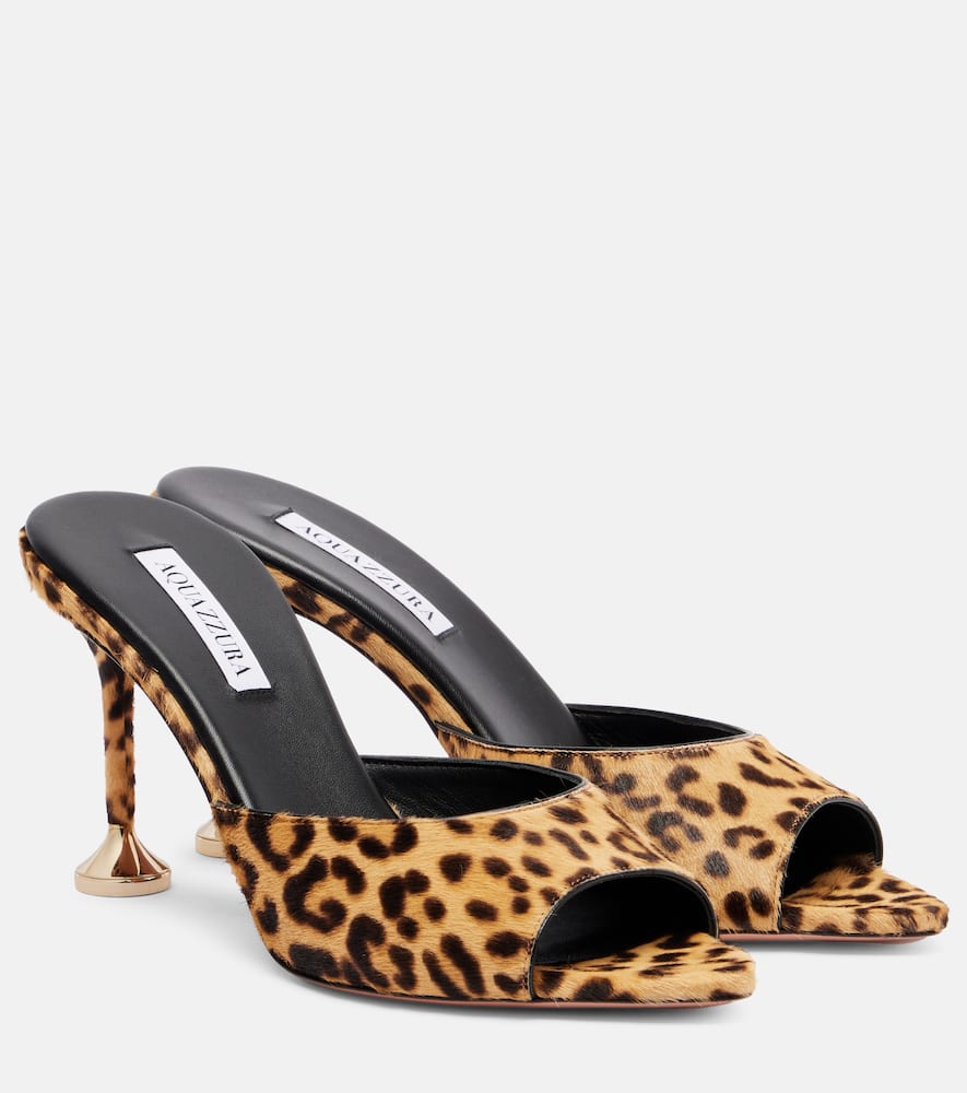 Bisous 85 leopard-print calf hair mules