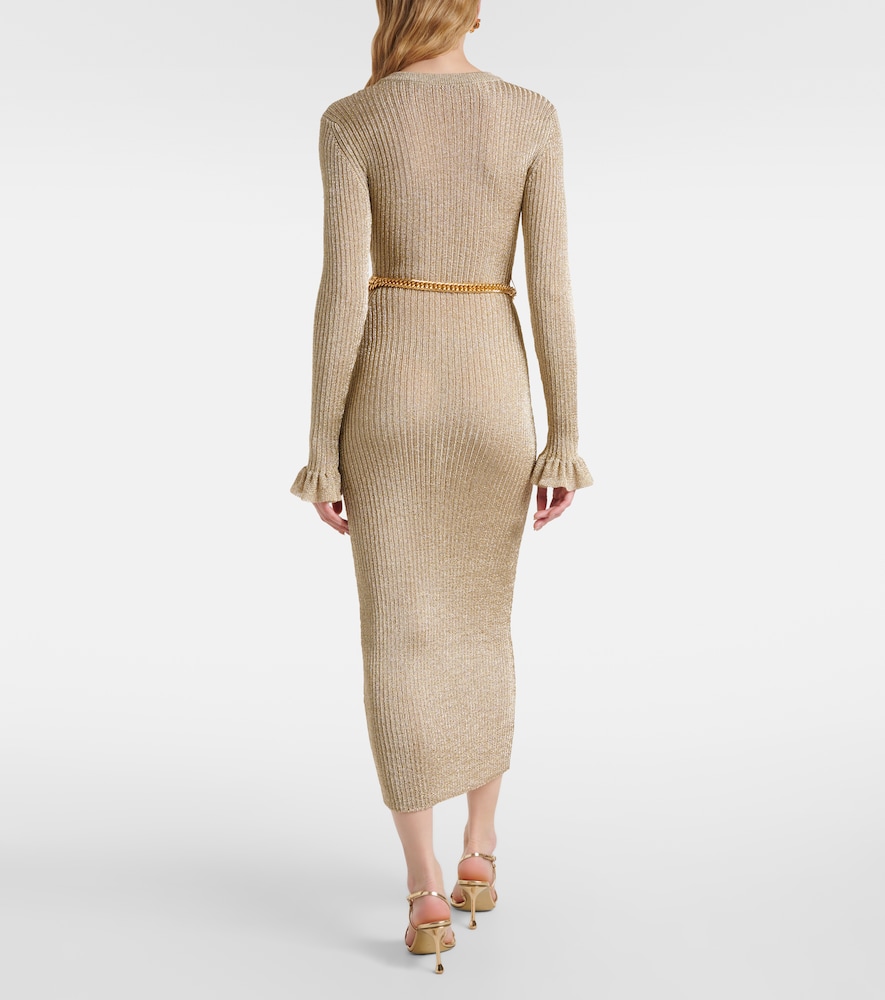 Ribbed-Knit Lamé Midi Dress