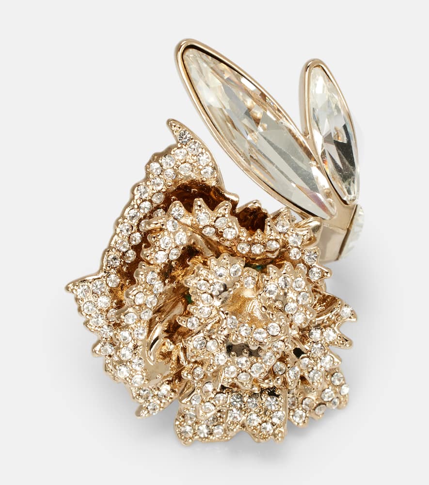 Alexander Mcqueen Carnation Crystal-embellished Ring In Gold