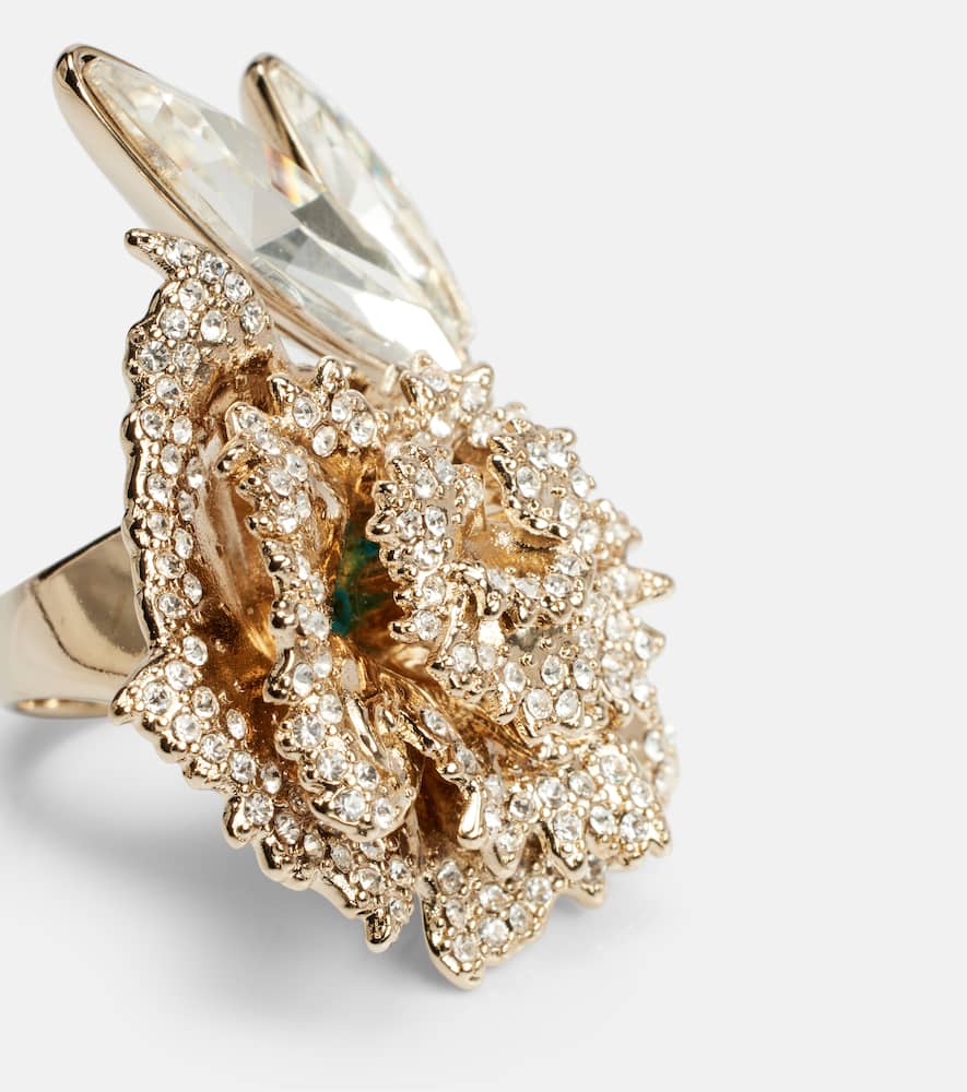 Alexander Mcqueen Carnation Crystal-embellished Ring In Gold