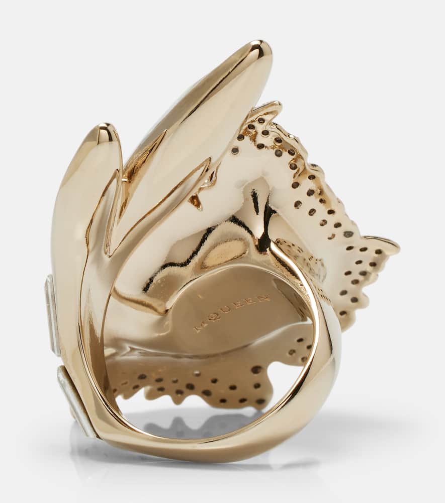Alexander Mcqueen Carnation Crystal-embellished Ring In Gold