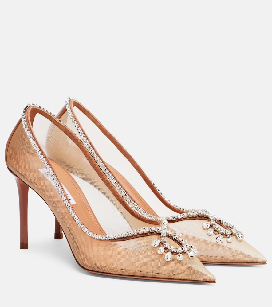 Aquazzura Seduction 85 Embellished Mesh Pumps In Nude
