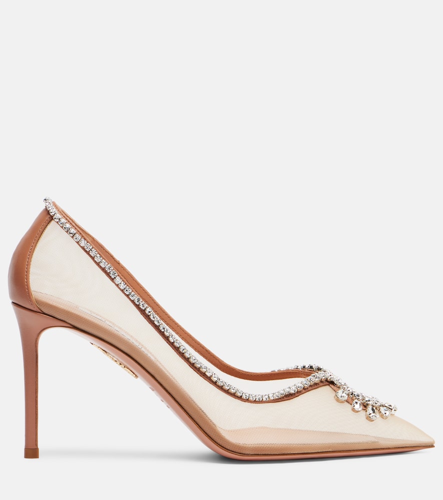 Aquazzura Seduction 85 Embellished Mesh Pumps In Nude