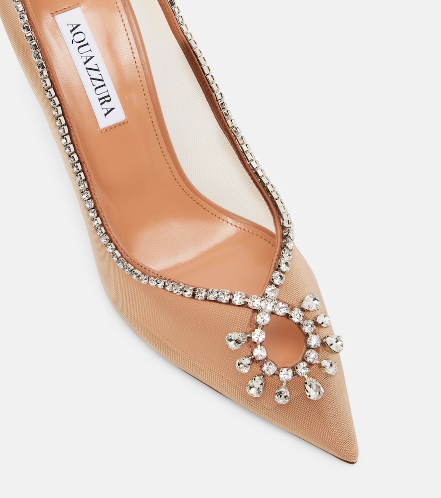 Aquazzura Seduction 85 Embellished Mesh Pumps In Nude