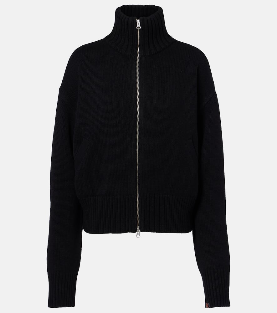 Extreme Cashmere Tailored Blue Zip Cardigan With High Collar And Ribbed Cuffs In Black