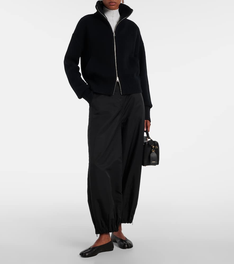 Extreme Cashmere Tailored Blue Zip Cardigan With High Collar And Ribbed Cuffs In Black