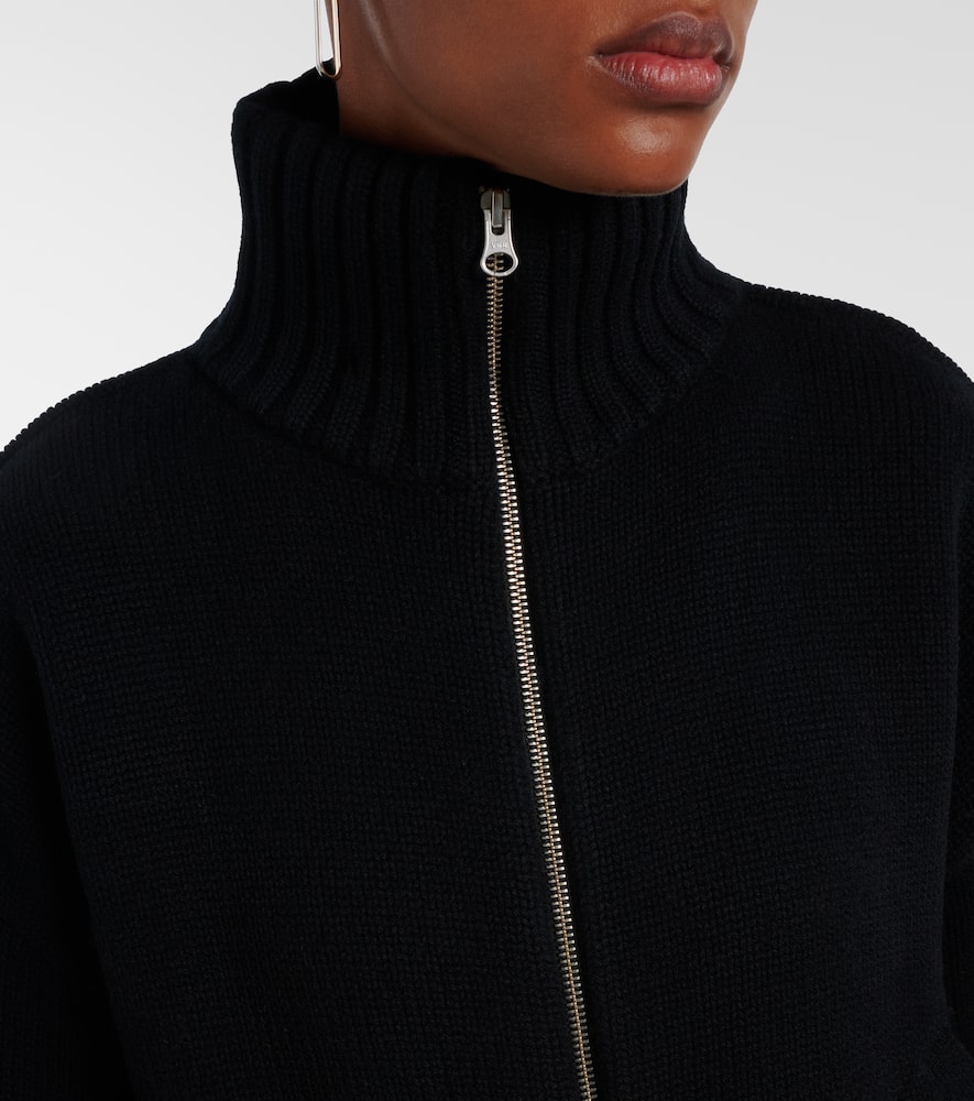 Extreme Cashmere Tailored Blue Zip Cardigan With High Collar And Ribbed Cuffs In Black