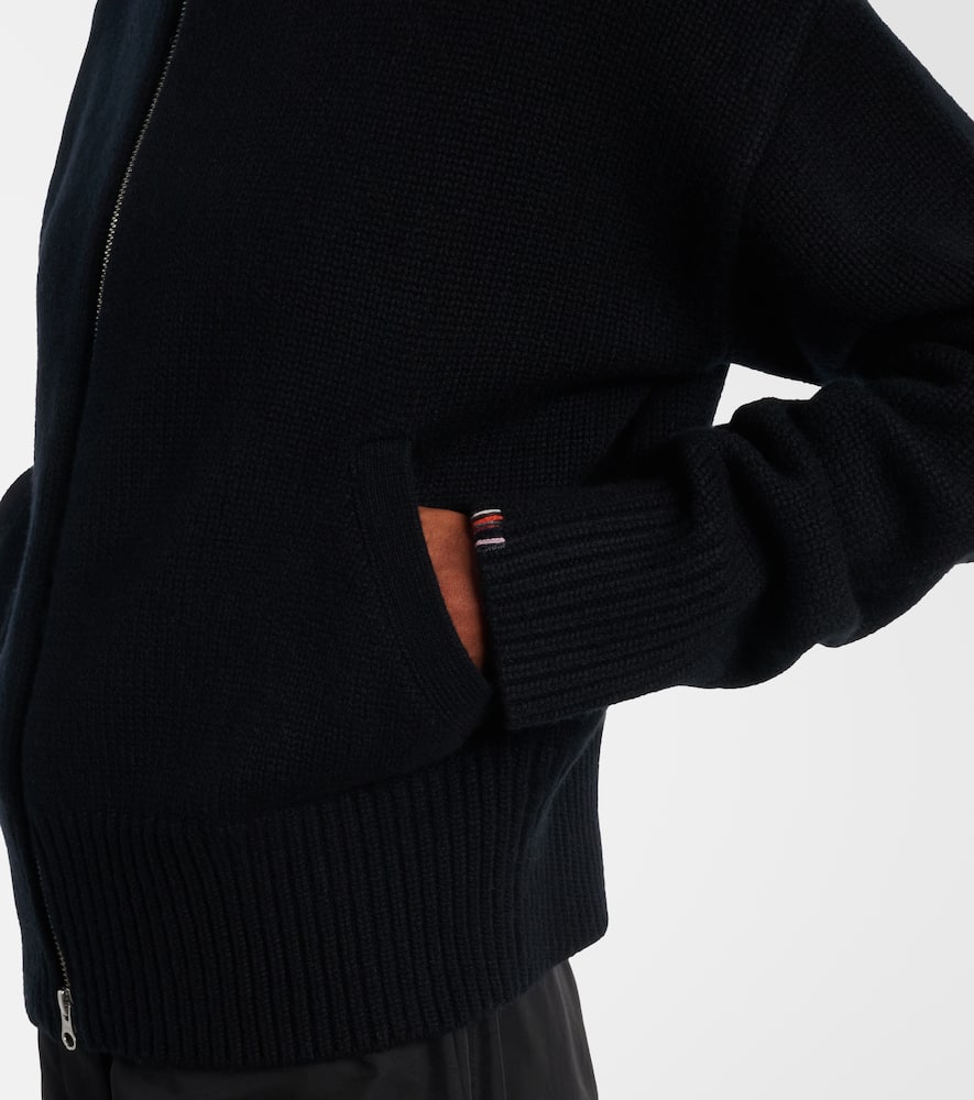 Extreme Cashmere Tailored Blue Zip Cardigan With High Collar And Ribbed Cuffs In Black