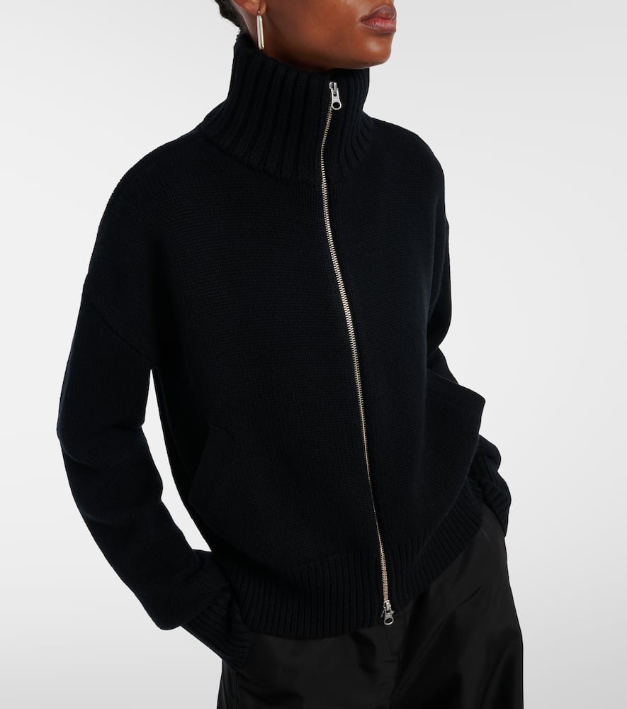 Extreme Cashmere Tailored Blue Zip Cardigan With High Collar And Ribbed Cuffs In Black