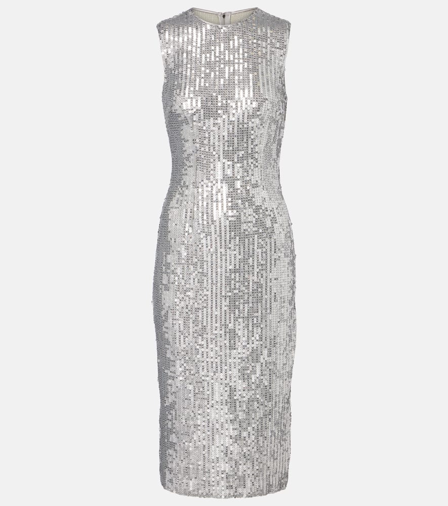 Dolce & Gabbana Sequined Midi Dress In Silver